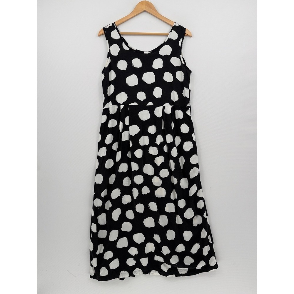Jams World Polka Dot Midi Dress Womens Medium Black White Sleeveless Whimsigoth